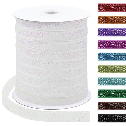 Uiopa Glitzerband 10mm x 45m Samtband Glitzer Geschenkbänder Dekoband für Geschenkverpackung, Kränze, Bogen Herstellung, Hochzeit, Party, Home Decor, DIY Handwerk (Rosa-Weiß) von Uiopa