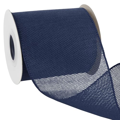 Uiopa Juteband 100mm Breit, 18,2m Vintage Geschenkband Marineblau mit Draht, Decoband Jute Sackleinen Ribbon Band für Kränze, Schleifenherstellung, Geschenk, Heimdekoration, DIY Kunsthandwerk von Uiopa
