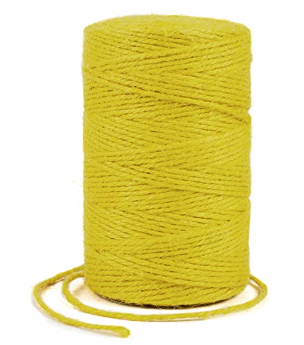 Uiopa Juteschnur 2mm x 200m, Jutegarn Juteseil Hanfseil Gartenschnur Paketschnur Naturfaser, 3-Lagig Jute Schnur für Garten, DIY Basteln, Geschenkverpackung, Weihnachtsdekoration (Hellgelb) von Uiopa