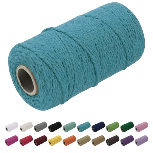 Uiopa Makramee Garn 1.5mm x 100m, Baumwollkordel Farbig Baumwollgarn Geflochten Baumwollseil, Natürliche Baumwollschnur für Wandbehang, Vorhang, Traumfänger, Hängepflanze, Deko (Blau Grün) von Uiopa