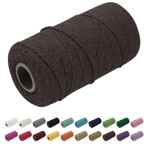 Uiopa Makramee Garn 1.5mm x 100m, Baumwollkordel Farbig Baumwollgarn Geflochten Baumwollseil, Natürliche Baumwollschnur für Wandbehang, Vorhang, Traumfänger, Hängepflanze, Deko (Braun) von Uiopa