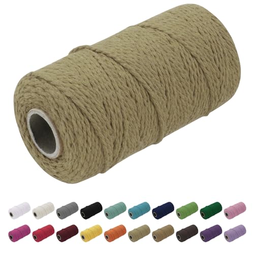 Uiopa Makramee Garn 1.5mm x 100m, Baumwollkordel Farbig Baumwollgarn Geflochten Baumwollseil, Natürliche Baumwollschnur für Wandbehang, Vorhang, Traumfänger, Hängepflanze, Deko (Gelb Kaffee) von Uiopa