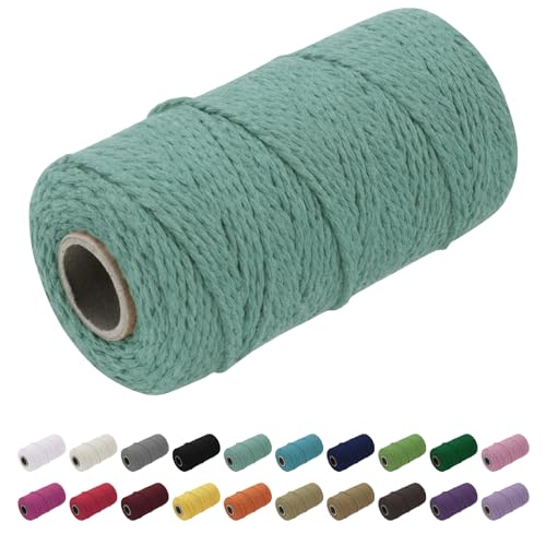 Uiopa Makramee Garn 1.5mm x 100m, Baumwollkordel Farbig Baumwollgarn Geflochten Baumwollseil, Natürliche Baumwollschnur für Wandbehang, Vorhang, Traumfänger, Hängepflanze, Deko (Grau Blau) von Uiopa