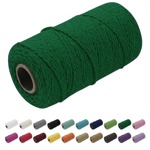Uiopa Makramee Garn 1.5mm x 100m, Baumwollkordel Farbig Baumwollgarn Geflochten Baumwollseil, Natürliche Baumwollschnur für Wandbehang, Vorhang, Traumfänger, Hängepflanze, Deko (Grün) von Uiopa