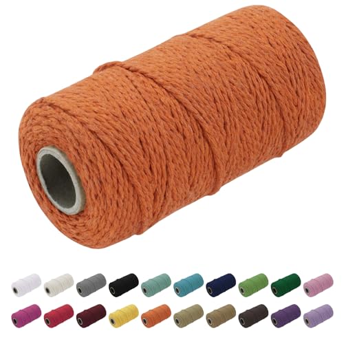 Uiopa Makramee Garn 1.5mm x 100m, Baumwollkordel Farbig Baumwollgarn Geflochten Baumwollseil, Natürliche Baumwollschnur für Wandbehang, Vorhang, Traumfänger, Hängepflanze, Deko (Orange) von Uiopa