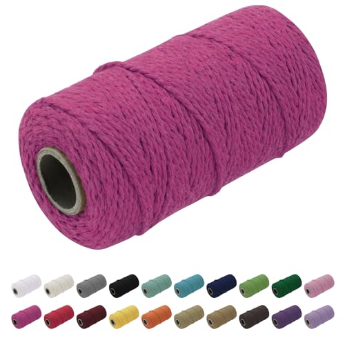 Uiopa Makramee Garn 1.5mm x 100m, Baumwollkordel Farbig Baumwollgarn Geflochten Baumwollseil, Natürliche Baumwollschnur für Wandbehang, Vorhang, Traumfänger, Hängepflanze, Deko (Rosenrot) von Uiopa