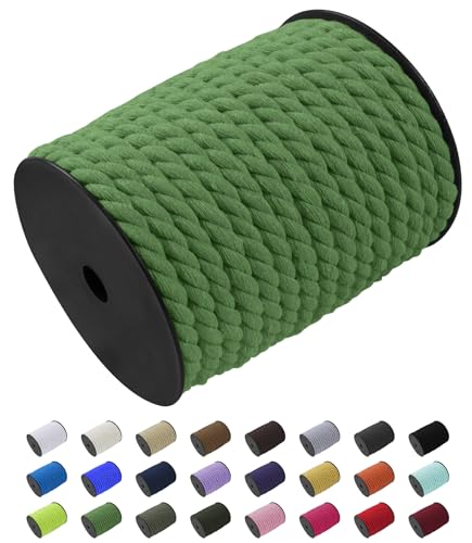 Uiopa Makramee Garn 10mm x 23m, Baumwollkordel Farbig Baumwollgarn Geflochten Baumwollseil, Natürliche Baumwollschnur für Wandbehang, Vorhang, Traumfänger, Hängepflanze, Deko (Gras-Grün) von Uiopa