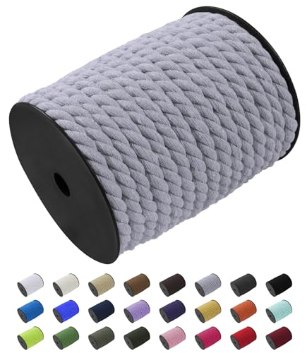 Uiopa Makramee Garn 10mm x 23m, Baumwollkordel Farbig Baumwollgarn Geflochten Baumwollseil, Natürliche Baumwollschnur für Wandbehang, Vorhang, Traumfänger, Hängepflanze, Deko (Hellgrau) von Uiopa