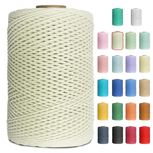 Uiopa Makramee Garn 1mm x 200m Baumwollgarn Baumwollkordel Macrame Cord 3 Stränge Farbig für Wandbehang, Weben, Häkeln, Textilgarn, Macrame Basteln (Hellgelb) von Uiopa