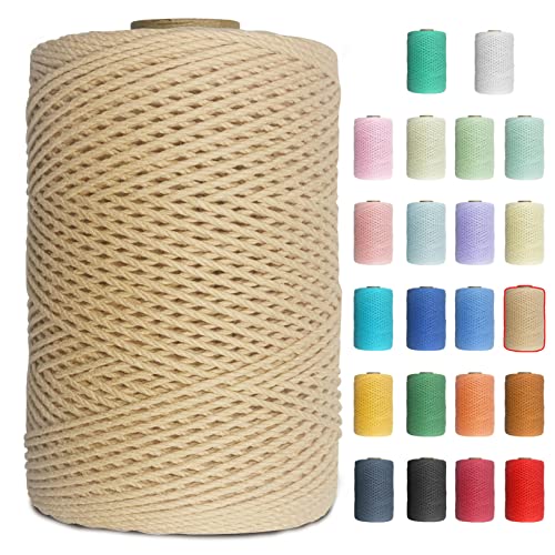 Uiopa Makramee Garn 1mm x 200m Baumwollgarn Baumwollkordel Macrame Cord 3 Stränge Farbig für Wandbehang, Weben, Häkeln, Textilgarn, Macrame Basteln (Kaffee) von Uiopa