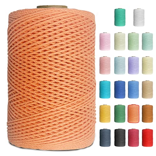 Uiopa Makramee Garn 1mm x 200m Baumwollgarn Baumwollkordel Macrame Cord 3 Stränge Farbig für Wandbehang, Weben, Häkeln, Textilgarn, Macrame Basteln (Orange) von Uiopa