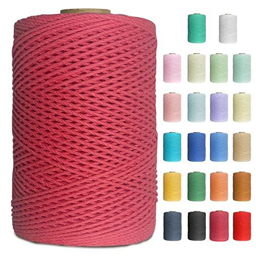 Uiopa Makramee Garn 1mm x 200m Baumwollgarn Baumwollkordel Macrame Cord 3 Stränge Farbig für Wandbehang, Weben, Häkeln, Textilgarn, Macrame Basteln (Weinrot) von Uiopa