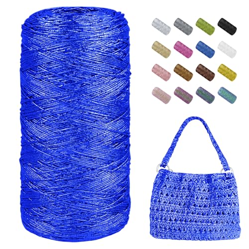 Uiopa Makramee Garn 1mm x 480m Metallic Häkelgarn für Taschen, Polyester Garn Glitzer Taschengarn für Häkelkorb, Heimdekoration, DIY Handwerk (Königsblau) von Uiopa