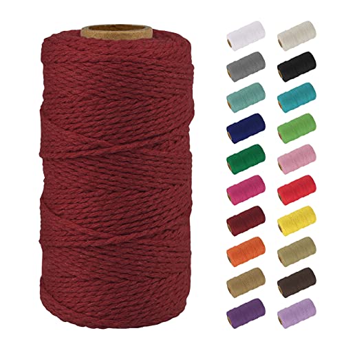 Uiopa Makramee Garn 2mm x 100m, Natürliche Makrameegarn Farbig Baumwollgarn Weiches Baumwollkordel, Natur Baumwollseil für DIY Wandbehang, Hängepflanze, Geschenkverpacken, Gärtnern (Weinrot) von Uiopa