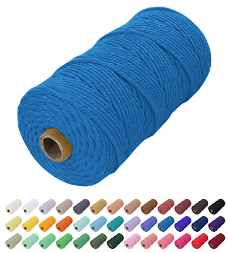 Uiopa Makramee Garn 2mm x 200m, Baumwollkordel Farbig Baumwollgarn Geflochten Baumwollseil, Natürliche Baumwollschnur für Wandbehang, Vorhang, Traumfänger, Hängepflanze, Deko (Blauer See) von Uiopa