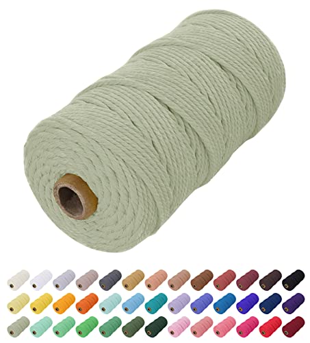 Uiopa Makramee Garn 2mm x 200m, Baumwollkordel Farbig Baumwollgarn Geflochten Baumwollseil, Natürliche Baumwollschnur für Wandbehang, Vorhang, Traumfänger, Hängepflanze, Deko (Bohnengrün) von Uiopa