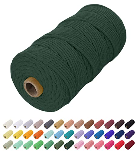 Uiopa Makramee Garn 2mm x 200m, Baumwollkordel Farbig Baumwollgarn Geflochten Baumwollseil, Natürliche Baumwollschnur für Wandbehang, Vorhang, Traumfänger, Hängepflanze, Deko (Dunkelgrün) von Uiopa