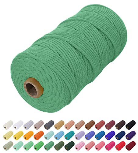 Uiopa Makramee Garn 2mm x 200m, Baumwollkordel Farbig Baumwollgarn Geflochten Baumwollseil, Natürliche Baumwollschnur für Wandbehang, Vorhang, Traumfänger, Hängepflanze, Deko (Grün) von Uiopa