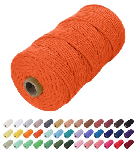 Uiopa Makramee Garn 2mm x 200m, Baumwollkordel Farbig Baumwollgarn Geflochten Baumwollseil, Natürliche Baumwollschnur für Wandbehang, Vorhang, Traumfänger, Hängepflanze, Deko (Orange) von Uiopa