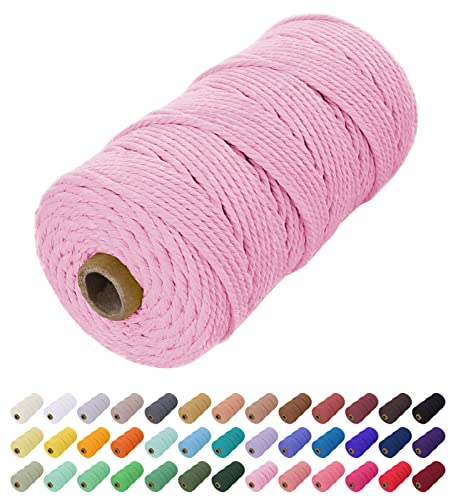 Uiopa Makramee Garn 2mm x 200m, Baumwollkordel Farbig Baumwollgarn Geflochten Baumwollseil, Natürliche Baumwollschnur für Wandbehang, Vorhang, Traumfänger, Hängepflanze, Deko (Rosa) von Uiopa