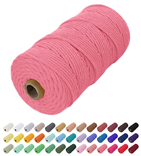 Uiopa Makramee Garn 2mm x 200m, Baumwollkordel Farbig Baumwollgarn Geflochten Baumwollseil, Natürliche Baumwollschnur für Wandbehang, Vorhang, Traumfänger, Hängepflanze, Deko (Wassermelone Rosa) von Uiopa