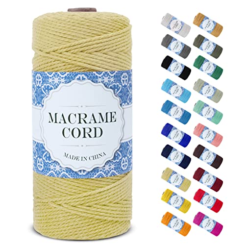 Uiopa Makramee Garn 2mm x 200m, Natürliche Baumwollgarn Baumwollkordel Farbig Baumwollschnur, Makramee-Garn Geflochten für DIY Basteln, Hängepflanze, Wandbehang, Weben Dekoration (Hellgelb) von Uiopa