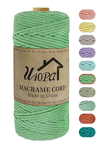 Uiopa Makramee Garn 3mm x 100m, Natürlicher Baumwollgarn, Baumwollseil Baumwollkordel, Makramee-garn Farbig Geflochten Kordelseil für DIY Handwerk Basteln, Wandbehang, Hängepflanze (Aquagrün) von Uiopa
