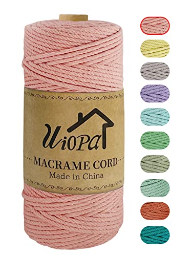 Uiopa Makramee Garn 3mm x 100m, Natürlicher Baumwollgarn, Baumwollseil Baumwollkordel, Makramee-garn Farbig Geflochten Kordelseil für DIY Handwerk Basteln, Wandbehang, Hängepflanze (Fleischrosa) von Uiopa