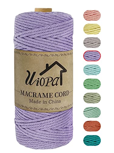 Uiopa Makramee Garn 3mm x 100m, Natürlicher Baumwollgarn, Baumwollseil Baumwollkordel, Makramee-garn Farbig Geflochten Kordelseil für DIY Handwerk Basteln, Wandbehang, Hängepflanze (Hellviolett) von Uiopa