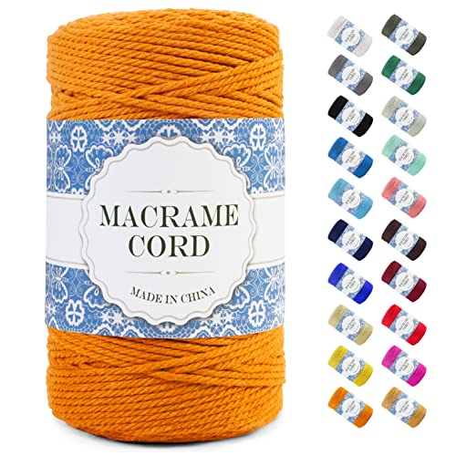 Uiopa Makramee Garn 3mm x 200m, Natürliche Baumwollgarn Baumwollkordel Farbig Baumwollschnur, Makramee-Garn Geflochten für DIY Basteln, Hängepflanze, Wandbehang, Weben Dekoration (Golden) von Uiopa