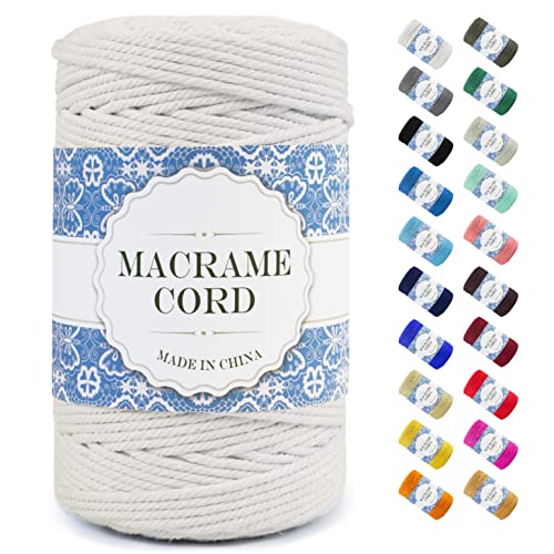 Uiopa Makramee Garn 3mm x 200m, Natürliche Baumwollgarn Baumwollkordel Farbig Baumwollschnur, Makramee-Garn Geflochten für DIY Basteln, Hängepflanze, Wandbehang, Weben Dekoration (Natur) von Uiopa