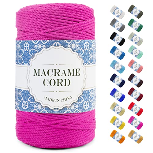 Uiopa Makramee Garn 3mm x 200m, Natürliche Baumwollgarn Baumwollkordel Farbig Baumwollschnur, Makramee-Garn Geflochten für DIY Basteln, Hängepflanze, Wandbehang, Weben Dekoration (Rosenrot) von Uiopa