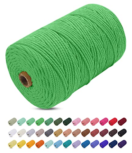 Uiopa Makramee Garn 3mm x 200m Gras-Grün Farbig Baumwollkordel Baumwollseil Geflochten Baumwollgarn Baumwollschnur, Makramee-Garn für Wandbehang, Hängepflanze, DIY Boho Deko von Uiopa
