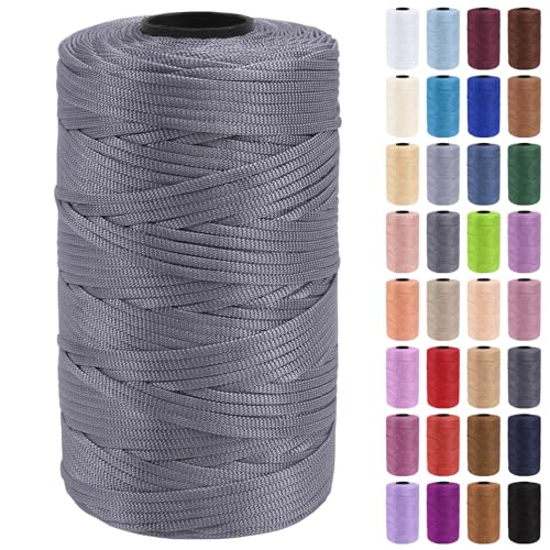 Uiopa Makramee Garn 3mm x 200m Polypropylen Flache Macrame Cord Makramee Band Makramee Schnur Farbig für Häkeln, Stricken, Dekoration, DIY Handwerk (Grau) von Uiopa