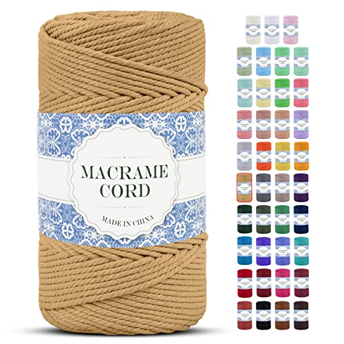 Uiopa Makramee Garn 4mm x 200m Natürliche Baumwollkordel Baumwollseil Baumwollgarn Baumwollschnur, Macrame Cord 4mm für DIY Basteln Stricken Wandbehang Pflanze Aufhänger Boho Deko (Kaffee) von Uiopa