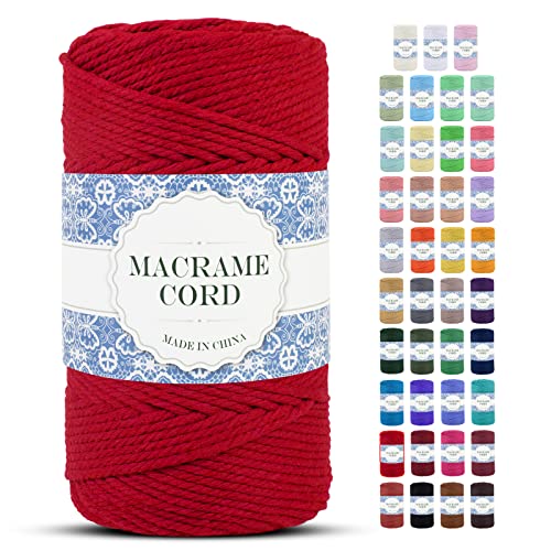 Uiopa Makramee Garn 4mm x 200m Natürliche Baumwollkordel Baumwollseil Baumwollgarn Baumwollschnur, Macrame Cord 4mm für DIY Basteln Stricken Wandbehang Pflanze Aufhänger Boho Deko (Rot) von Uiopa