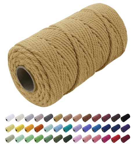 Uiopa Makramee Garn 5mm x 100m, Baumwollkordel Farbig Baumwollgarn Geflochten Baumwollseil, Natürliche Baumwollschnur für Wandbehang, Vorhang, Traumfänger, Hängepflanze, Deko (Kaffee) von Uiopa