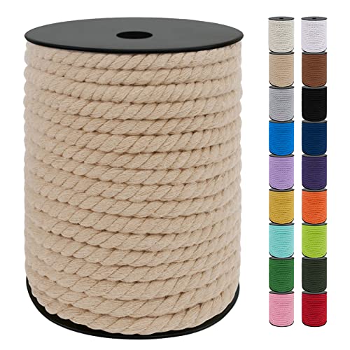 Uiopa Makramee Garn 8mm x 40m, Baumwollkordel 8mm Baumwollseil Dickes Kordel, Macrame Cord für Makramee Wandbehang, Hängepflanze, DIY Basteln, Hochzeitsbogen, Traumfänger (Helles Kaffee) von Uiopa