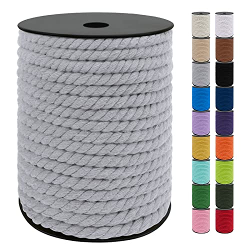 Uiopa Makramee Garn 8mm x 40m, Baumwollkordel 8mm Baumwollseil Dickes Kordel, Macrame Cord für Makramee Wandbehang, Hängepflanze, DIY Basteln, Hochzeitsbogen, Traumfänger (Hellgrau) von Uiopa