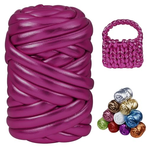 Uiopa Metallic Armstricken Wolle 500g/24m Dicke Wolle Schlauchgarn Handstrickwolle Chunky Yarn für Taschen, Körbe, Heimdekoration, DIY-Projekt (Dunkelrosenrot) von Uiopa