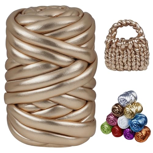 Uiopa Metallic Armstricken Wolle 500g/24m Dicke Wolle Schlauchgarn Handstrickwolle Chunky Yarn für Taschen, Körbe, Heimdekoration, DIY-Projekt (Goldgelb) von Uiopa