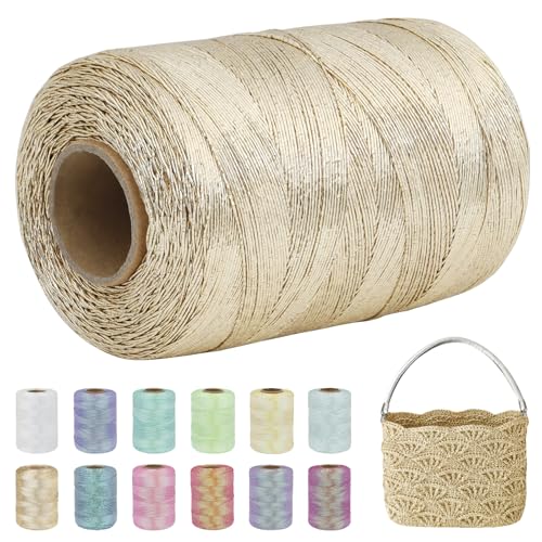 Uiopa Metallic Taschengarn zum Häkeln, Polyester Garn Glitzer Makramee Garn 1mm x 550m Crochet Yarn Gold Häkelgarn für Taschen, Körbe, Heimdekoration, DIY Handwerk Uiopa Metallic Taschengarn zum Häkeln, Polyester Garn Glitzer Makramee Garn 1mm x 550m Crochet Yarn Gold Häkelgarn für Taschen, Körbe, Heimdekoration, DIY Handwerk von Uiopa