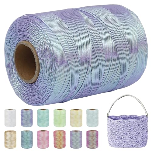 Uiopa Metallic Taschengarn zum Häkeln, Polyester Garn Glitzer Makramee Garn 1mm x 550m Crochet Yarn Violett Häkelgarn für Taschen, Körbe, Heimdekoration, DIY Handwerk von Uiopa