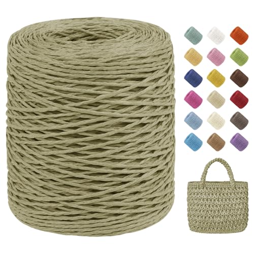 Uiopa Raffia Garn zum Häkeln, 2mm x 150m Papiergarn Naturbast Häkelgarn für Taschen, Raffia Bast Band Bastgarn für Strandtasche, Hüte, Körbe, Heimdekoration, DIY-Handwerk von Uiopa