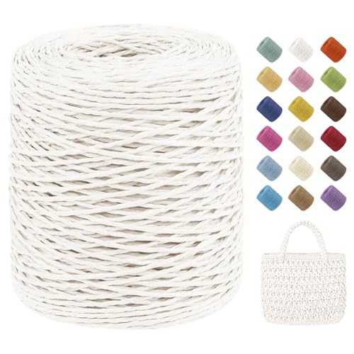 Uiopa Raffia Garn zum Häkeln, 2mm x 150m Papiergarn Naturbast Häkelgarn für Taschen, Raffia Bast Band Bastgarn für Strandtasche, Hüte, Körbe, Heimdekoration, DIY-Handwerk von Uiopa