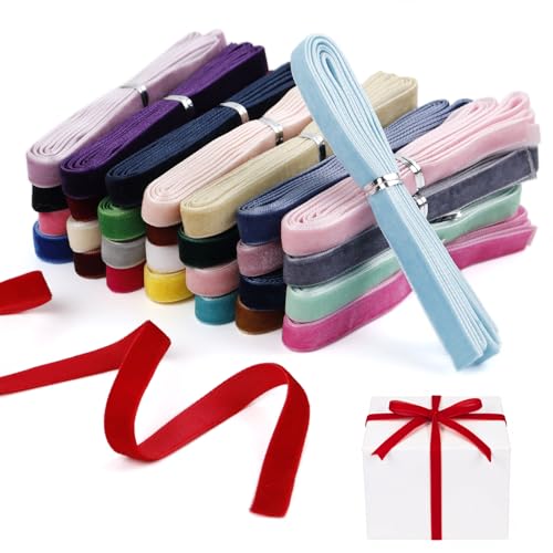 Uiopa Samtband 10mm x 54m (1,8m x 30 Farben) Geschenkband Samt Schleifenband Vintage Samt Band Dekoband für Geschenke Verpackung, Kränze, Einladungen, Haarbändern, DIY Handwerk von Uiopa