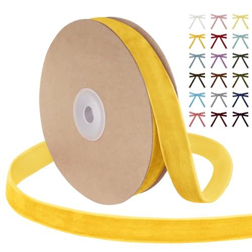 Uiopa Samtband Goldgelb 20mm Breit, 9m Geschenkband Samt Band, Schleifenband Goldgelb Ribbon Dekoband für Geschenkverpackung, Kränze, Hochzeit, Party, DIY Handwerk von Uiopa