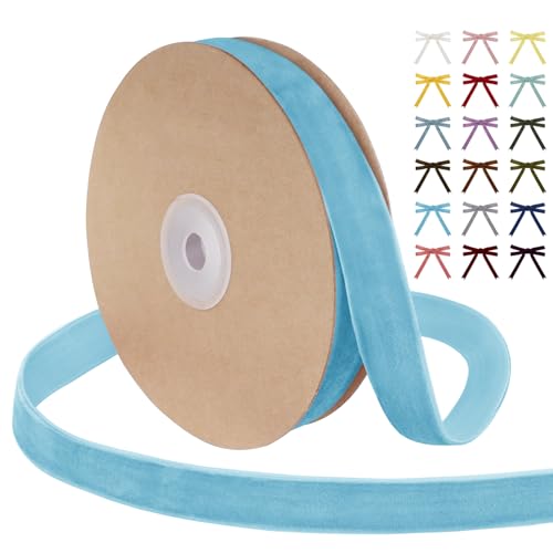 Uiopa Samtband Himmelblau 15mm Breit, 9m Geschenkband Samt Band, Schleifenband Himmelblau Ribbon Dekoband für Geschenkverpackung, Kränze, Hochzeit, Party, DIY Handwerk von Uiopa