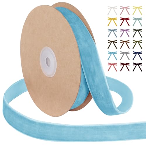 Uiopa Samtband Himmelblau 25mm Breit, 9m Geschenkband Samt Band, Schleifenband Himmelblau Ribbon Dekoband für Geschenkverpackung, Kränze, Hochzeit, Party, DIY Handwerk von Uiopa