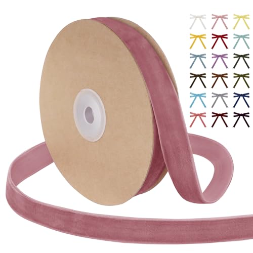 Uiopa Samtband Lotuswurzel-Rosa 20mm Breit, 9m Geschenkband Samt Band, Schleifenband Lotuswurzel-Rosa Ribbon Dekoband für Geschenkverpackung, Kränze, Hochzeit, Party, DIY Handwerk von Uiopa